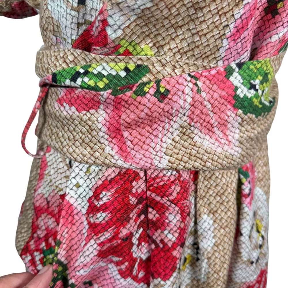 Farm Rio Floral Romper Womens Size S Beige Pink Linen Blend Boho Tropical Summer